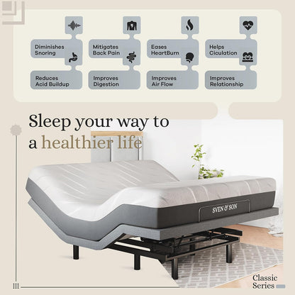 Sven & Son Classic Adjustable Bed Base (Frame) + 14 Inch Hybrid Spring Matt (Medium Soft), Head and Foot Lift, Massage, Under-Bed Lights, USB, Memory Positions, Zero Gravity, Wireless Remote - King
